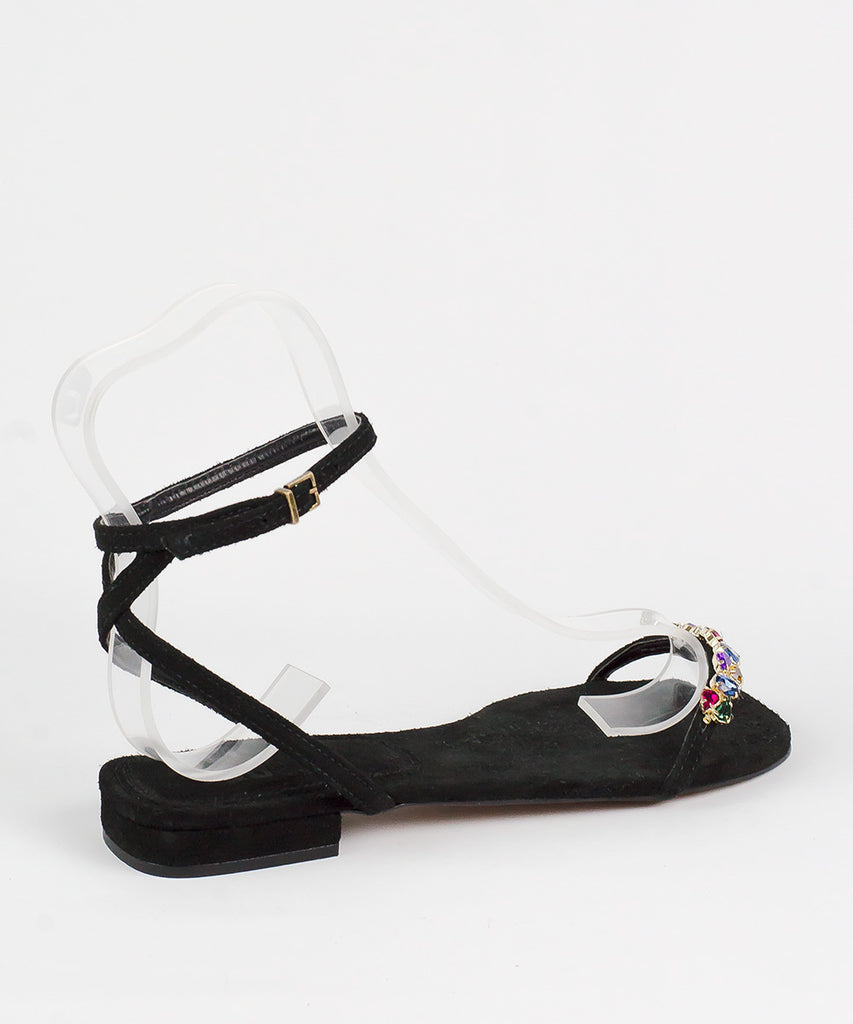 Rasteira Degalls Preta Strass Colors Salto Baixo