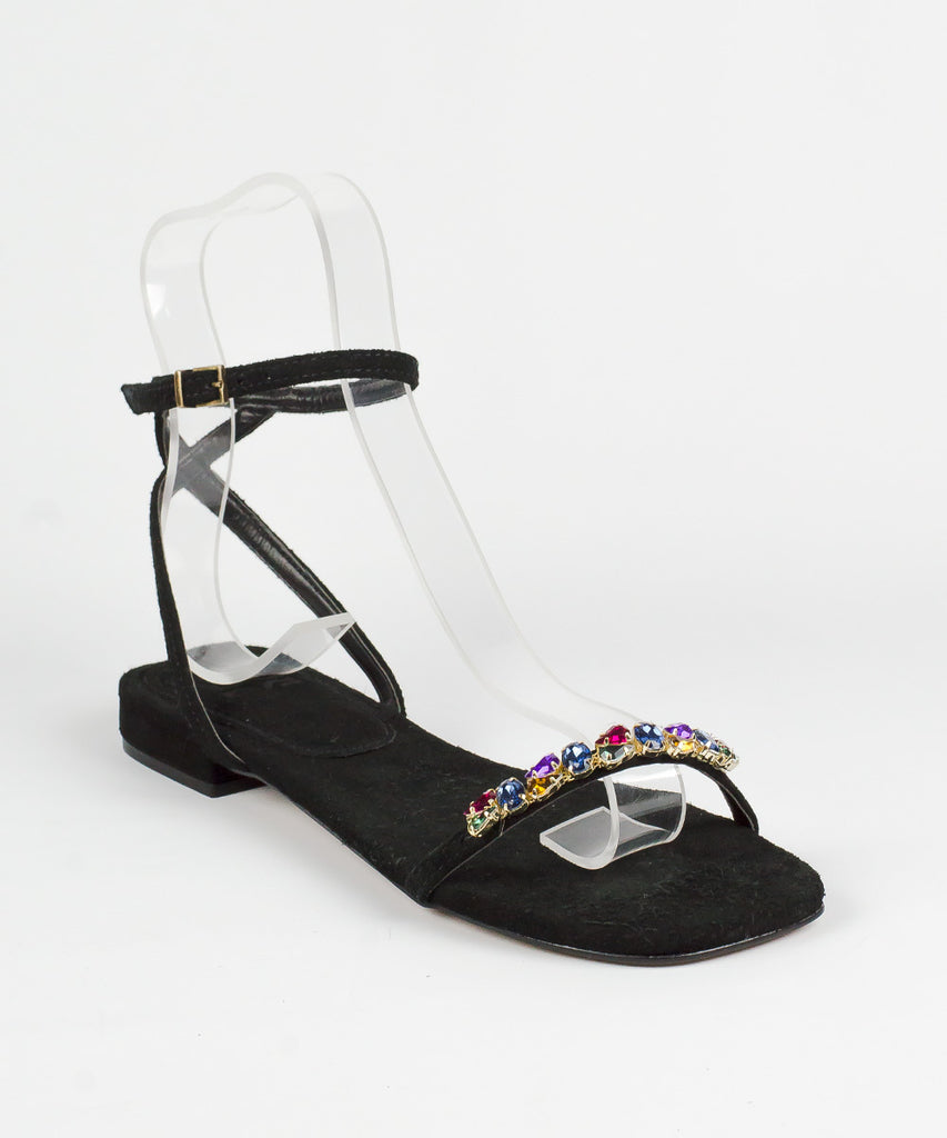 Rasteira Degalls Preta Strass Colors Salto Baixo
