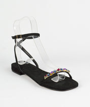 Rasteira Degalls Preta Strass Colors Salto Baixo