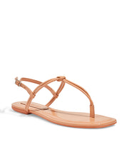 Rasteira Flat Santa Lolla Verniz Glossy Tiras Finas Bege