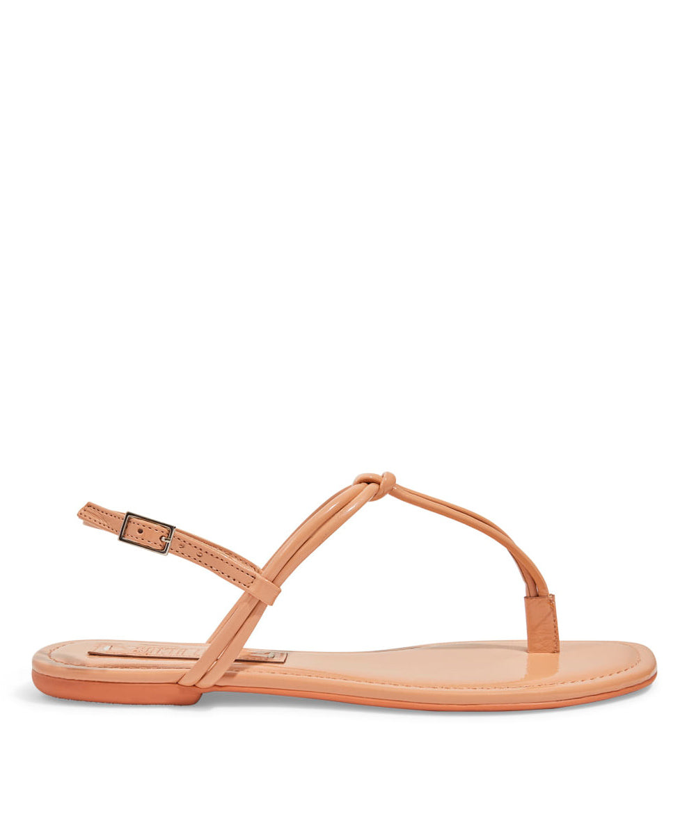 Rasteira Flat Santa Lolla Verniz Glossy Tiras Finas Bege