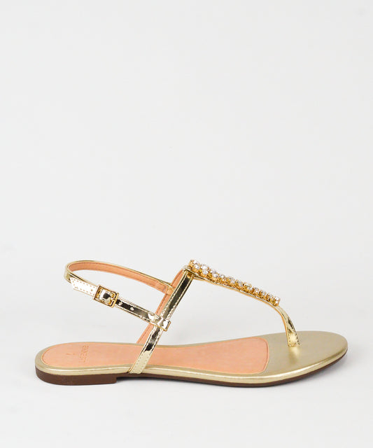 Rasteira La Femme Dourada Metalizada Pedras - 13.1101