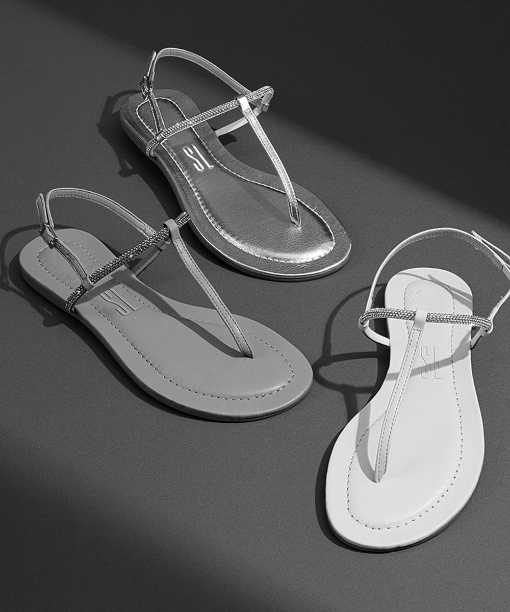 Rasteira Santa Lolla Bege Tiras Finas Strass