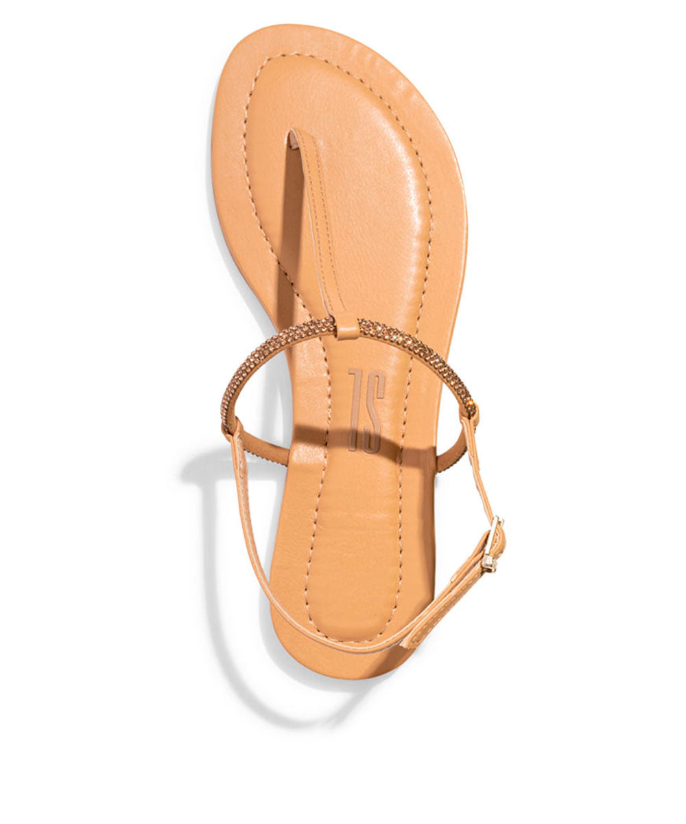 Rasteira Santa Lolla Bege Tiras Finas Strass