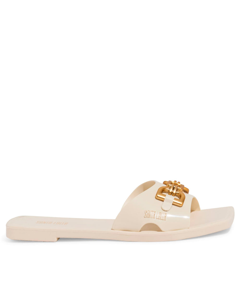 Rasteira Santa Lolla Borracha Off White Bico Quadrado