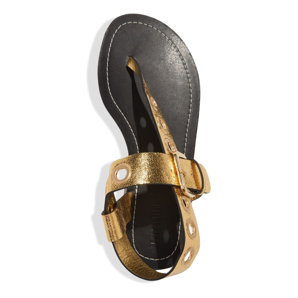 Rasteira Santa Lolla Dourada Craquele Tiras Ilhós