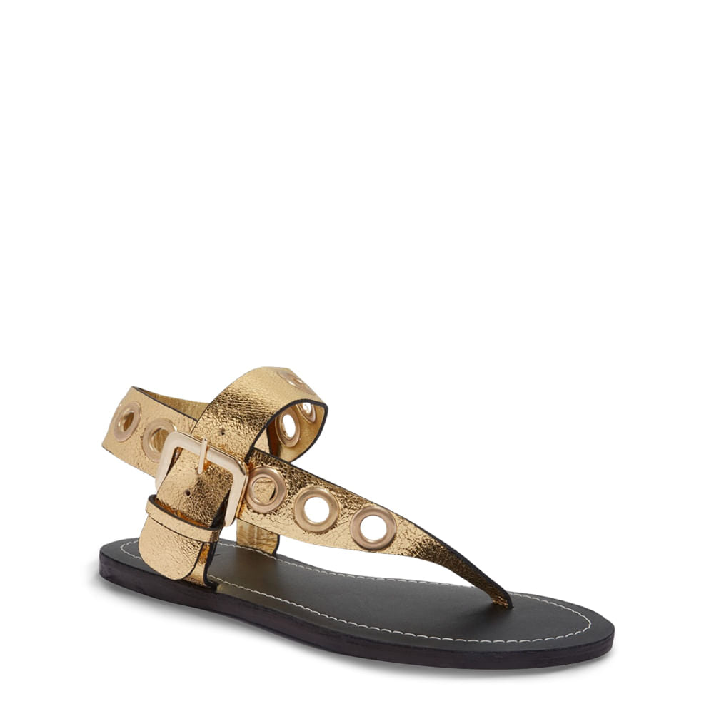 Rasteira Santa Lolla Dourada Craquele Tiras Ilhós