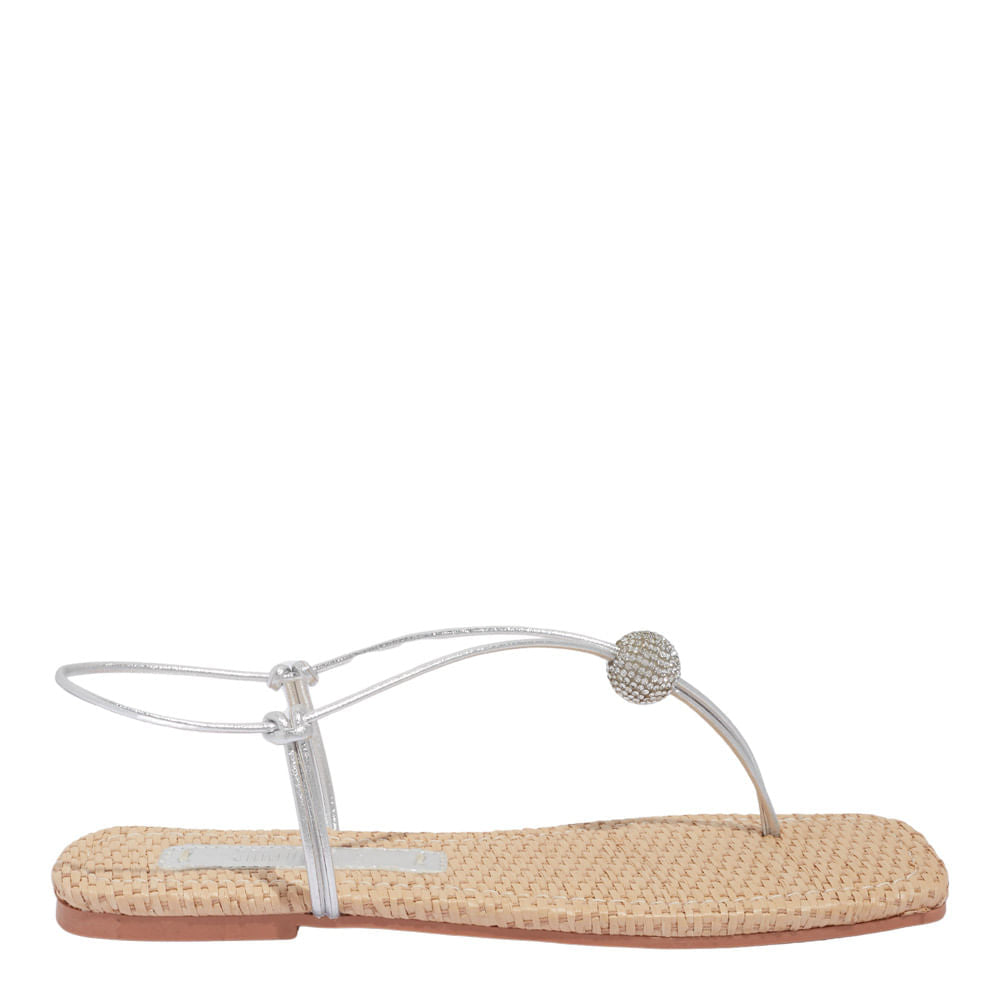 Rasteira Santa Lolla Dourada Esfera Strass Sola Palha