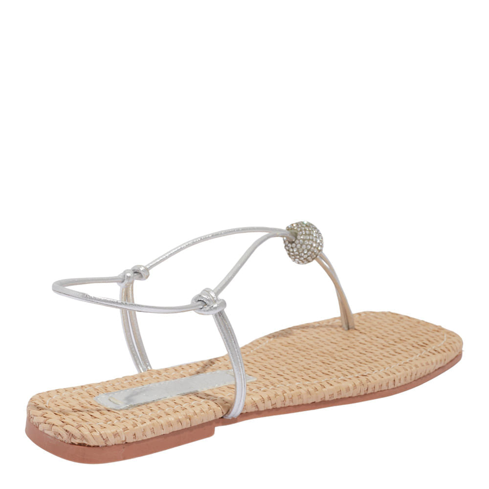 Rasteira Santa Lolla Dourada Esfera Strass Sola Palha