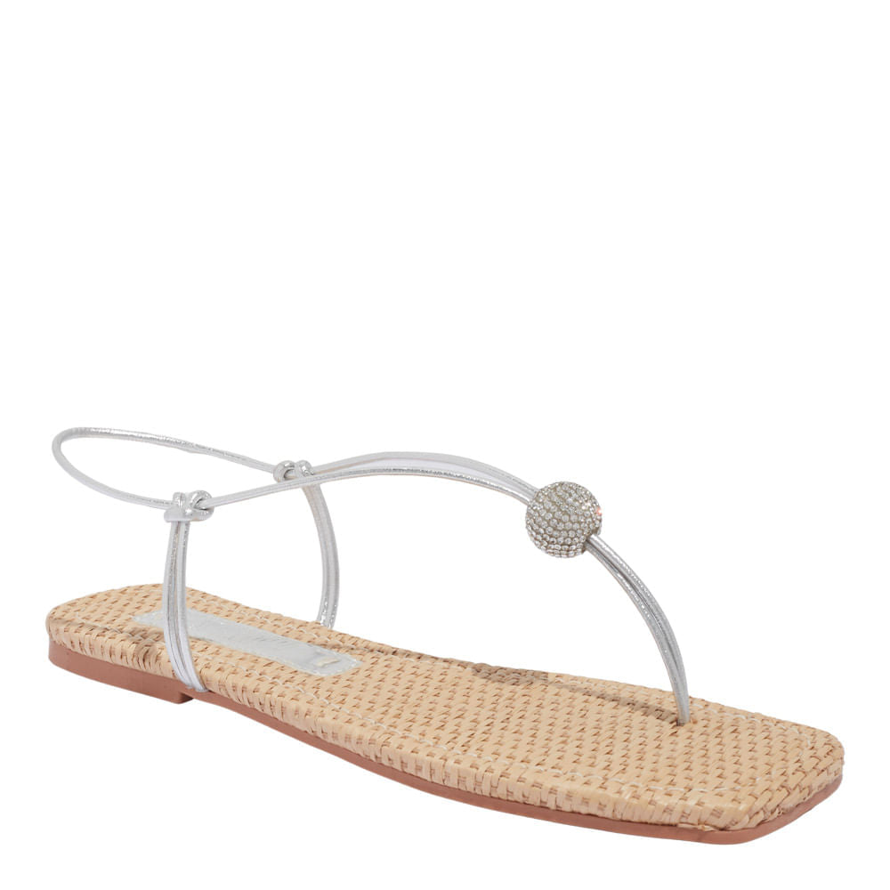 Rasteira Santa Lolla Dourada Esfera Strass Sola Palha