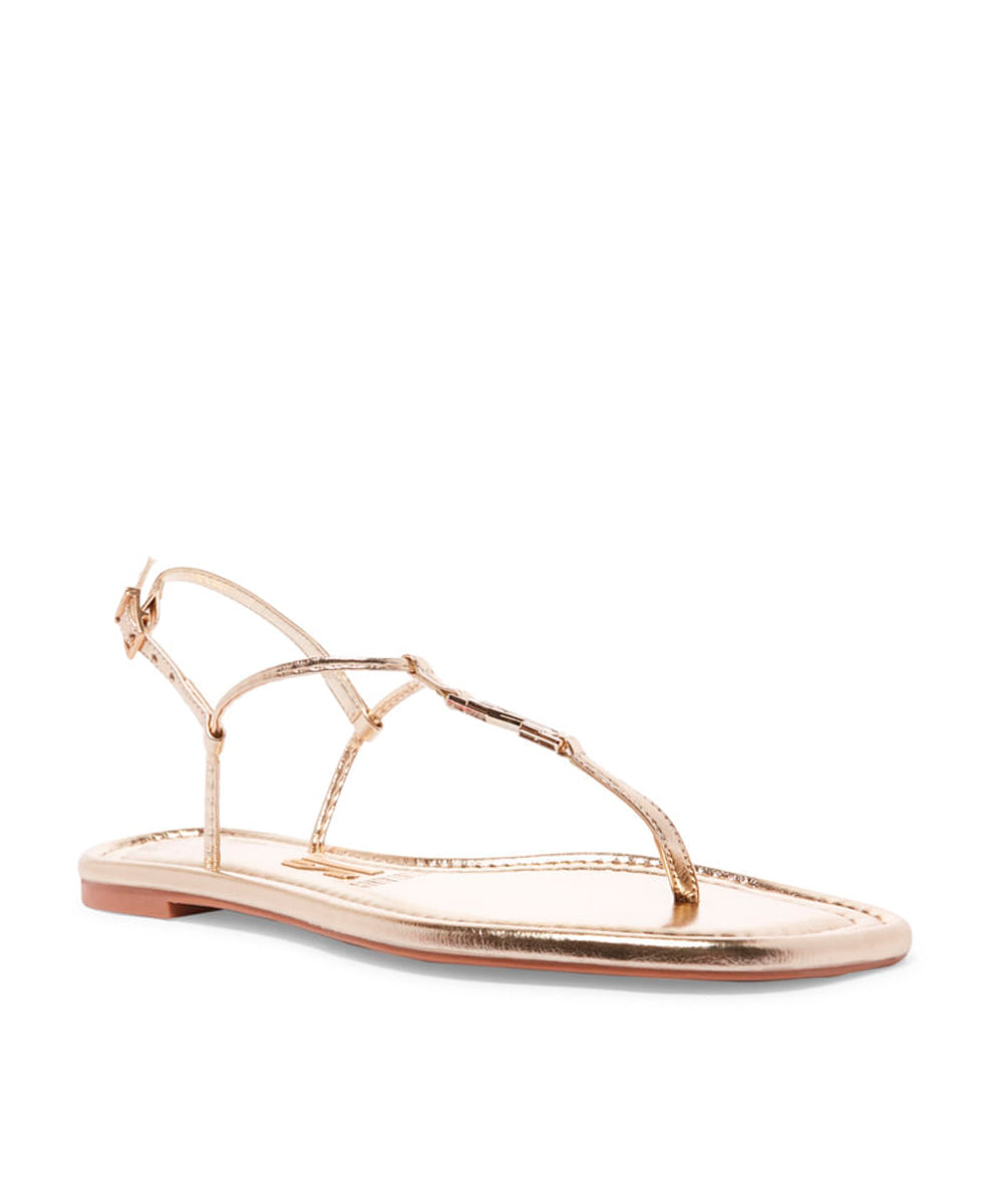 Rasteira Santa Lolla Dourada Flat Bico Quadrado