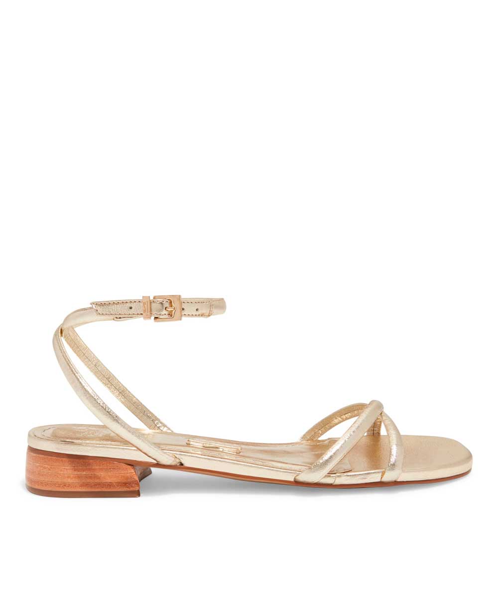 Rasteira Santa Lolla Dourada Metalizada Bico Quadrado