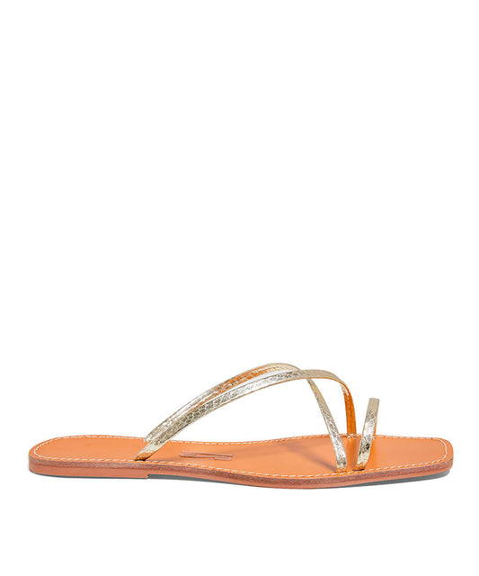 Rasteira Santa Lolla Dourada Metalizada Cristal