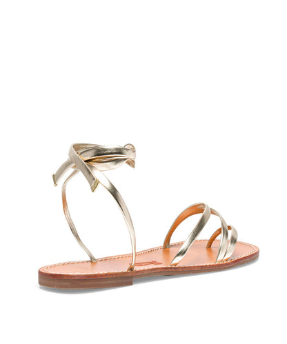 Rasteira Santa Lolla Dourada Metalizada Tiras Amarração