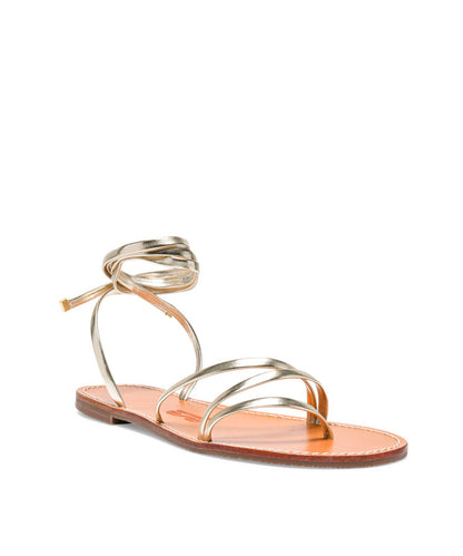 Rasteira Santa Lolla Dourada Metalizada Tiras Amarração