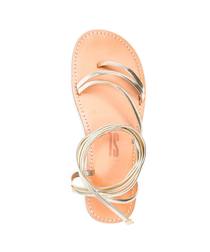 Rasteira Santa Lolla Dourada Metalizada Tiras Amarração