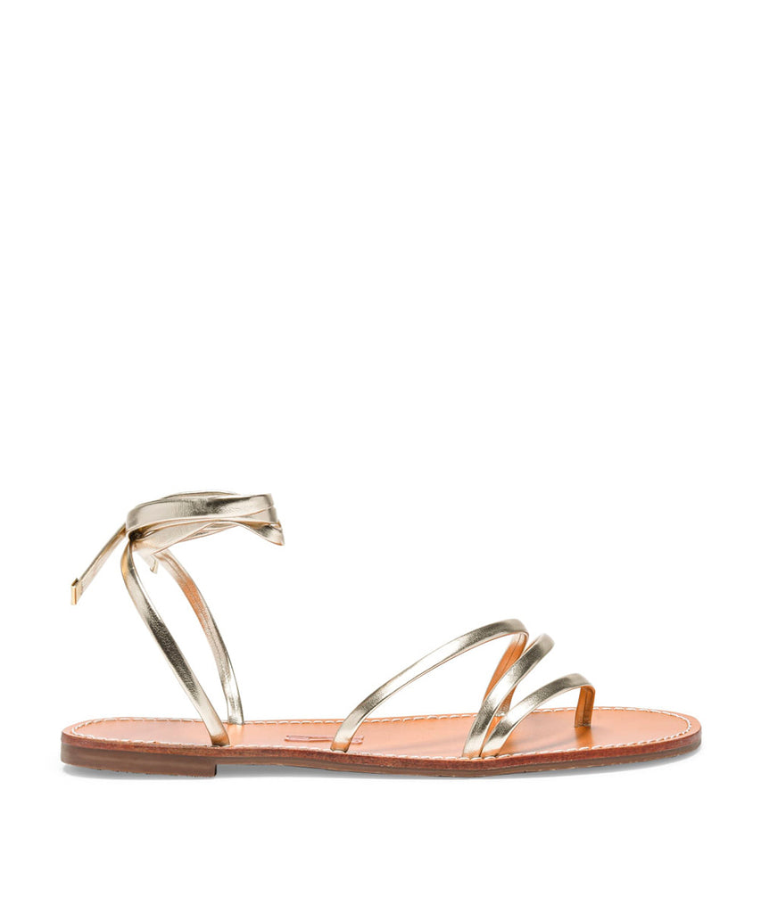 Rasteira Santa Lolla Dourada Metalizada Tiras Amarração