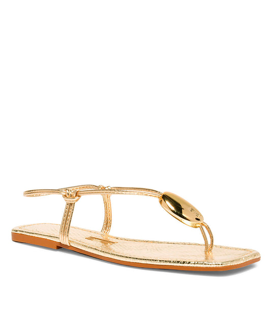 Rasteira Santa Lolla Dourado Metalizado Pedra