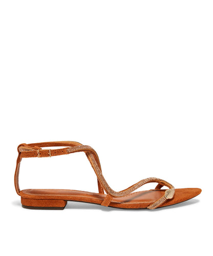 Rasteira Santa Lolla Marrom Camurça Strass