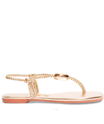 Rasteira Santa Lolla Metalizada Dourada Trançada