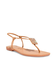 Rasteira Santa Lolla Nude Bico Quadrado Strass