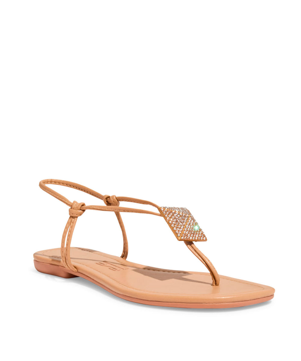 Rasteira Santa Lolla Nude Bico Quadrado Strass