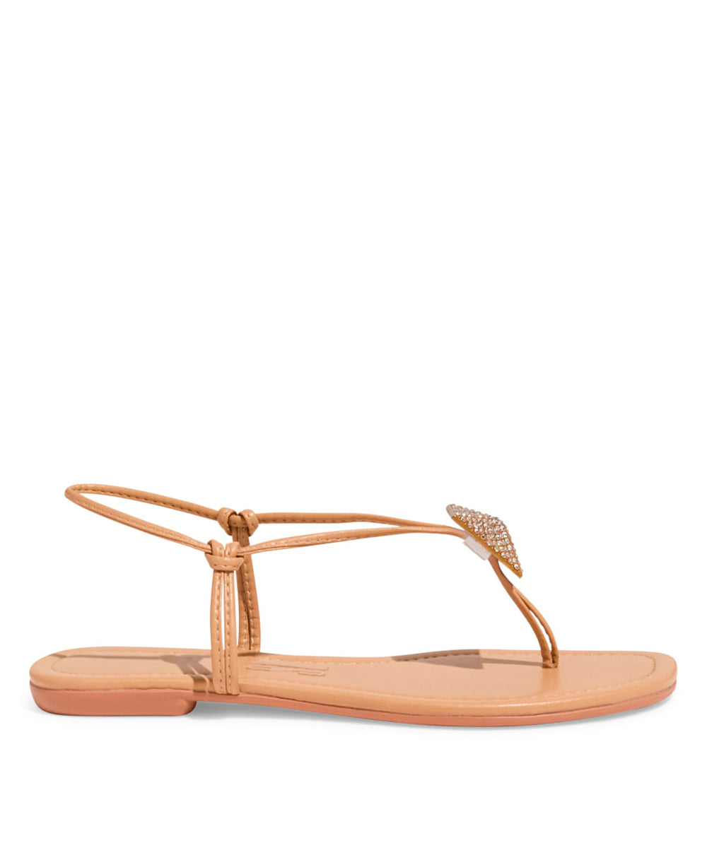 Rasteira Santa Lolla Nude Bico Quadrado Strass