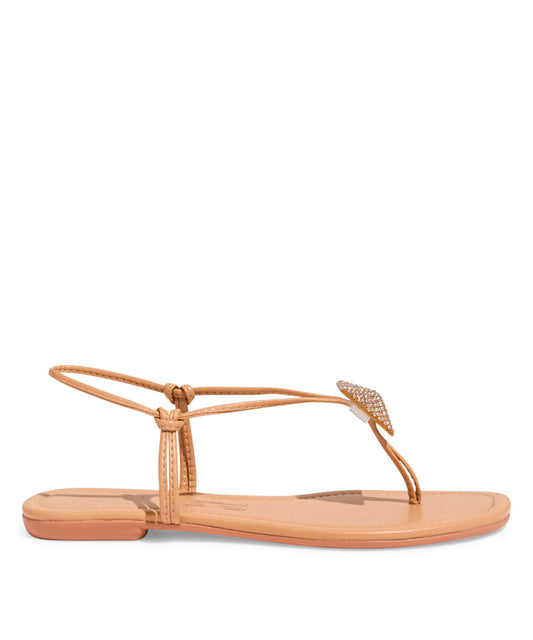 Rasteira Santa Lolla Nude Bico Quadrado Strass