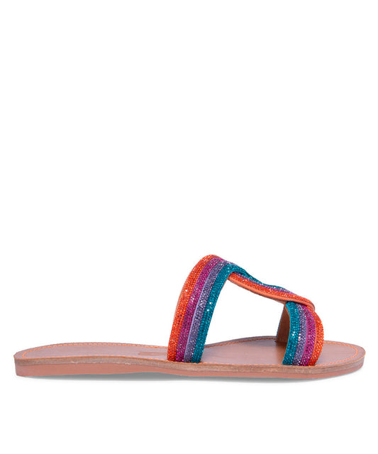 Rasteira Santa Lolla Nude Tiras Cores Strass