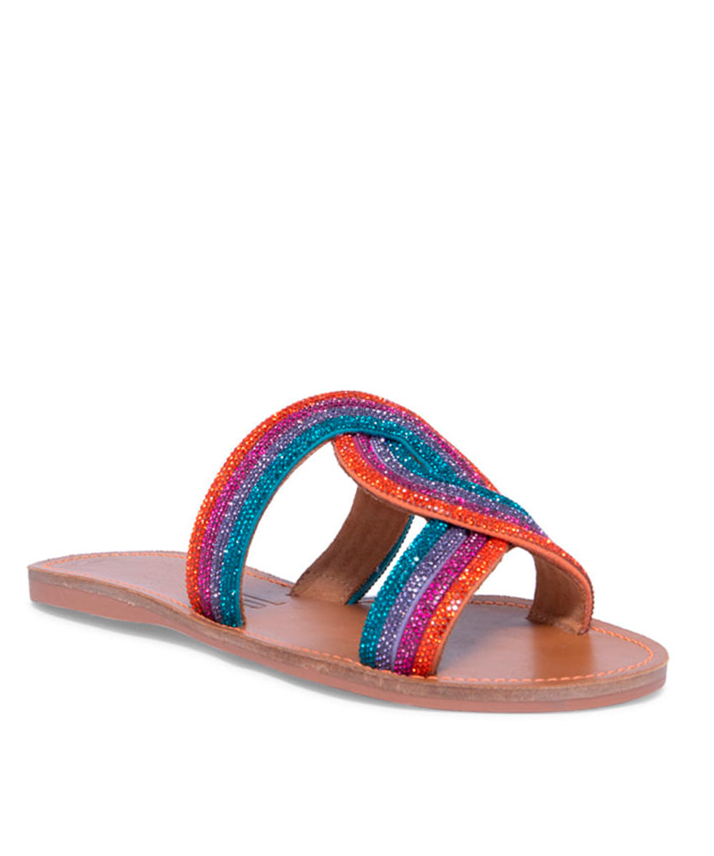 Rasteira Santa Lolla Nude Tiras Cores Strass