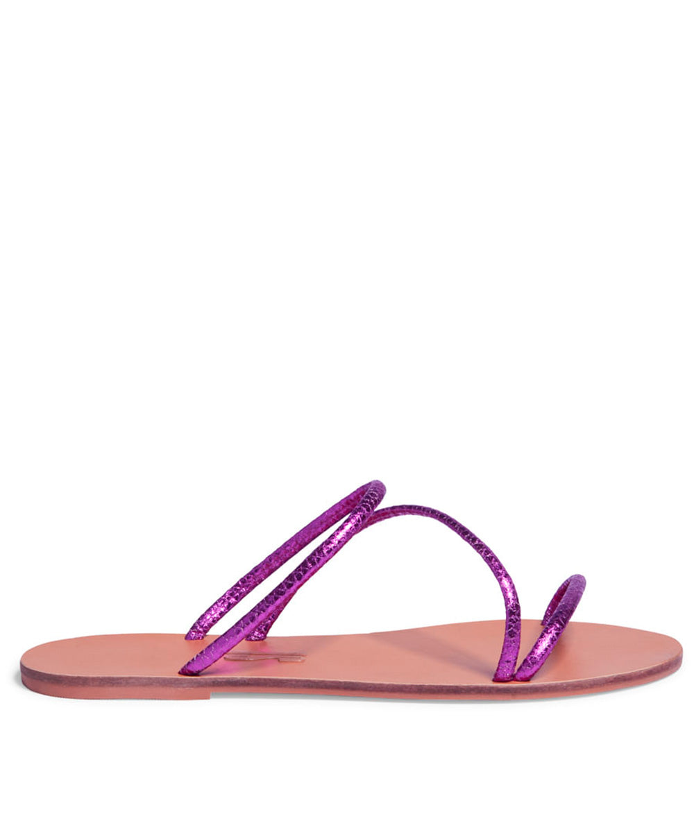 Rasteira Santa Lolla Nude Tiras Roxo Metalizado