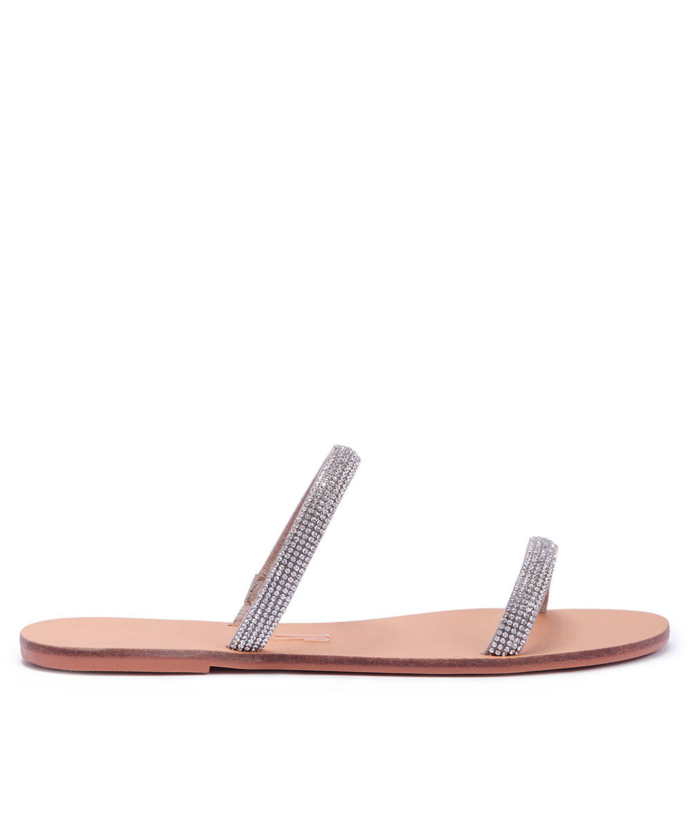 Rasteira Santa Lolla Nude Tiras Strass Cristal