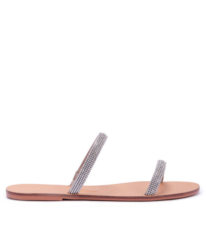 Rasteira Santa Lolla Nude Tiras Strass Cristal