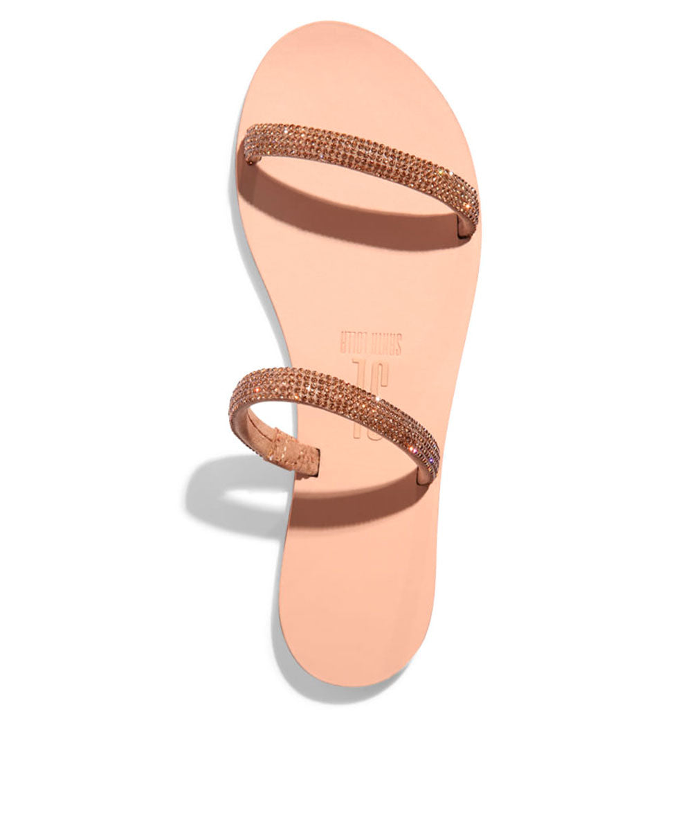 Rasteira Santa Lolla Nude Tiras Strass Dourado