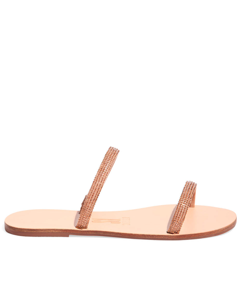 Rasteira Santa Lolla Nude Tiras Strass Dourado