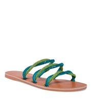Rasteira Santa Lolla Nude Tiras Verde Azul Strass