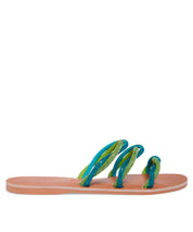 Rasteira Santa Lolla Nude Tiras Verde Azul Strass