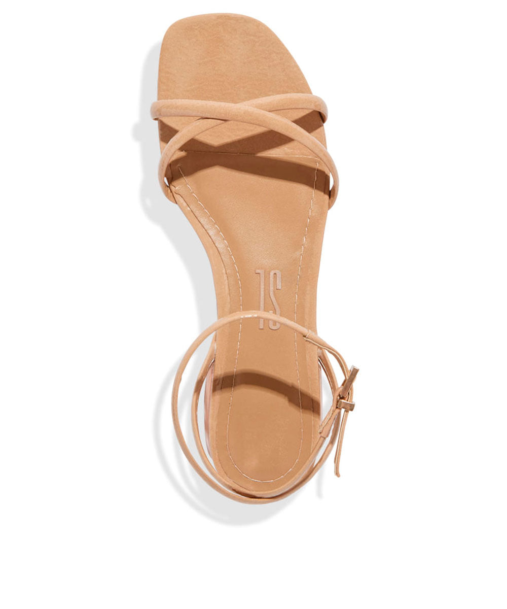 Rasteira Santa Lolla Nude Verniz Salto Madeira