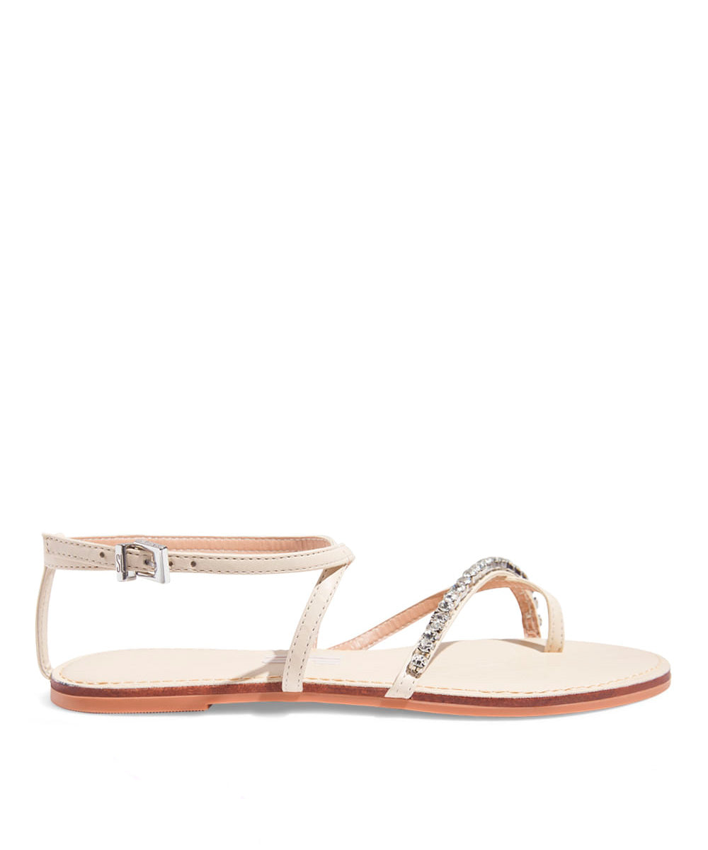 Rasteira Santa Lolla Off White Tiras Finas Pedraria