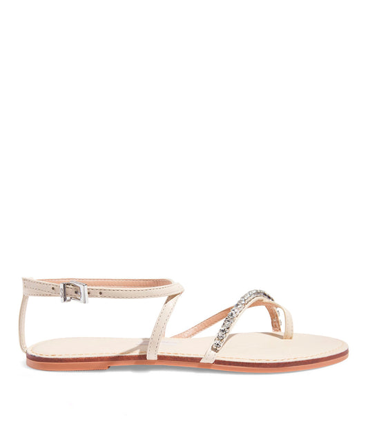 Rasteira Santa Lolla Off White Tiras Finas Pedraria
