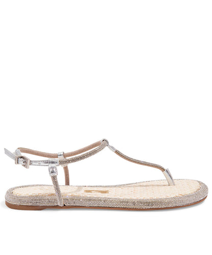 Rasteira Santa Lolla Palha Prata Strass