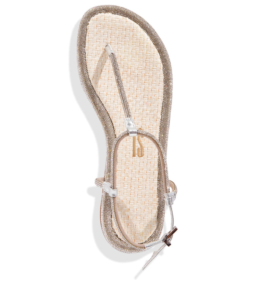 Rasteira Santa Lolla Palha Prata Strass