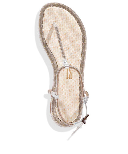 Rasteira Santa Lolla Palha Prata Strass