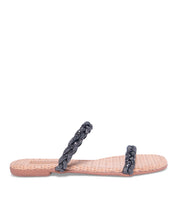 Rasteira Santa Lolla Palha Strass Preto