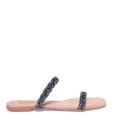 Rasteira Santa Lolla Palha Strass Preto