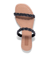 Rasteira Santa Lolla Palha Strass Preto