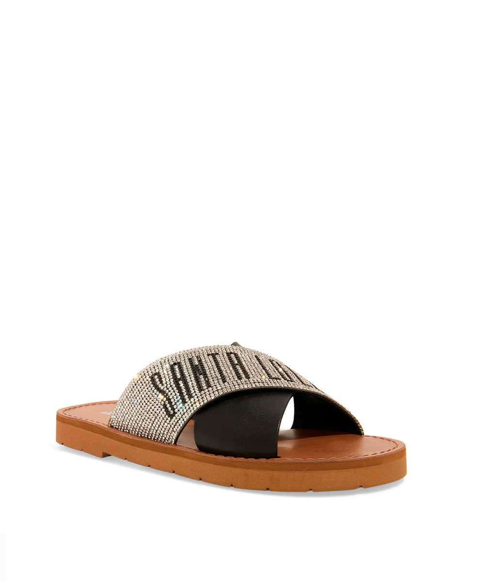 Rasteira Santa Lolla Preta Brilho Transpassada