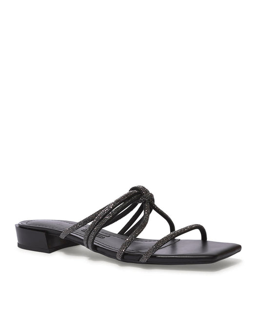 Rasteira Santa Lolla Preta Camurça Tiras Strass