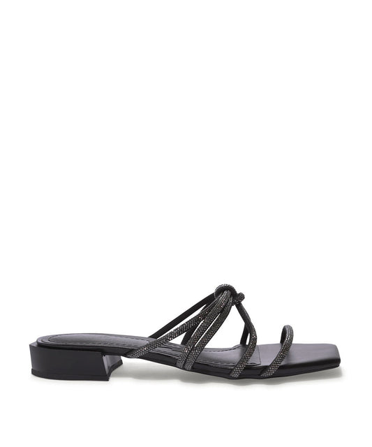 Rasteira Santa Lolla Preta Camurça Tiras Strass