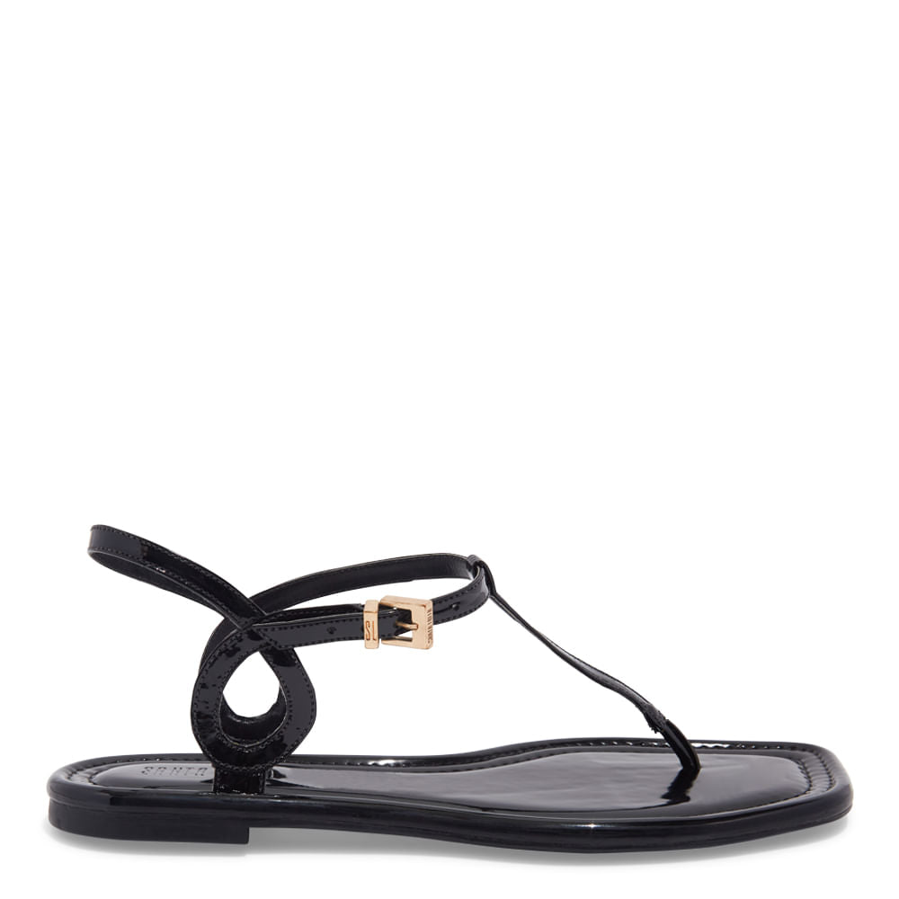 Rasteira Santa Lolla Preta Tiras Curvas Bico Quadrado